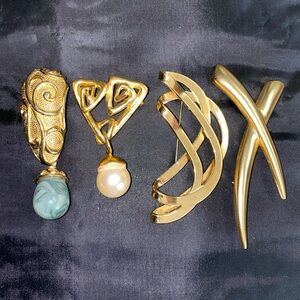 Set Of 4 Gold Tone Enamel Brooches Fashion Pins